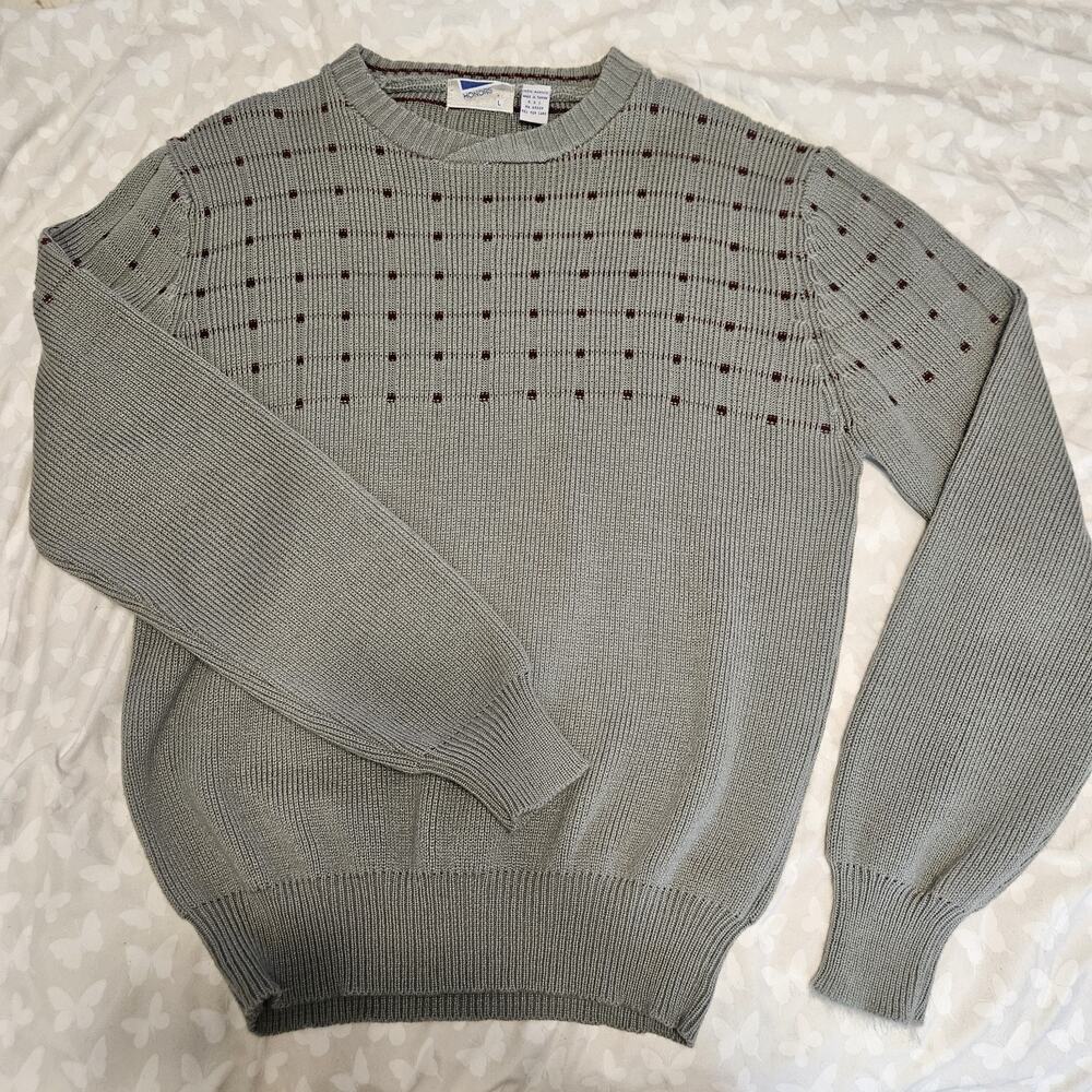Honors Unisex Vintage Knit Sweater Gray Maroon Geometric Pullover L Long Sleeve